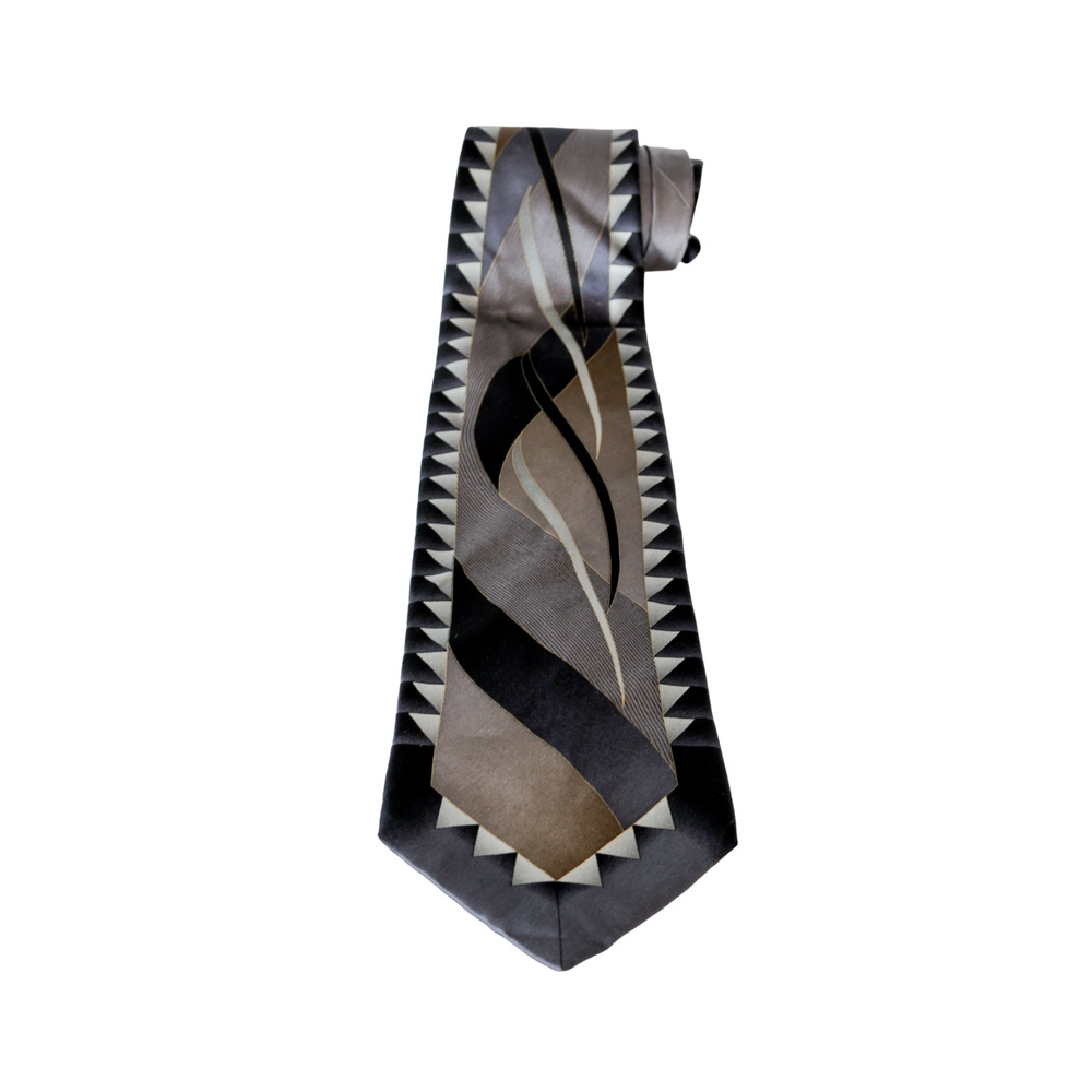 Cocktail Color Geo Sawtooth Silk Tie Goth Retro Art Deco Work Grandpa Formalwear